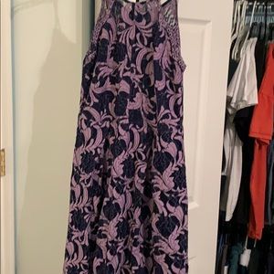 High neck purple lace cocktail dress
